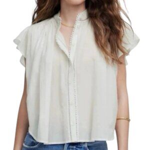 MADEWELL Shirred Ladder Lace-Trim Contrast Stitching Top Women's XS